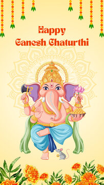 Ganesh Chaturthi Cream and Yellow Greeting Poster Story