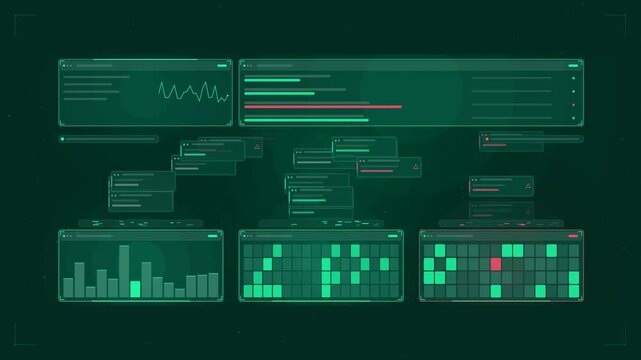 Abstract animated lab results cards sorting drawn as cyan and teal lines and shapes on a deep dark background. Seamless looping 4K motion graphics video with free space for text, ideal for medical exp