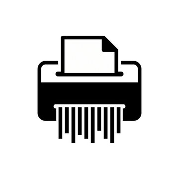 Solid shredder symbol with a sheet entering the slot and a shredded fringe underneath for information leak prevention