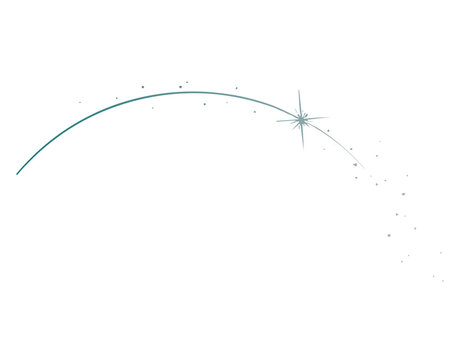 Turquoise Curved Line with Sparkling Star and Particle Trail on isolated Transparent Background