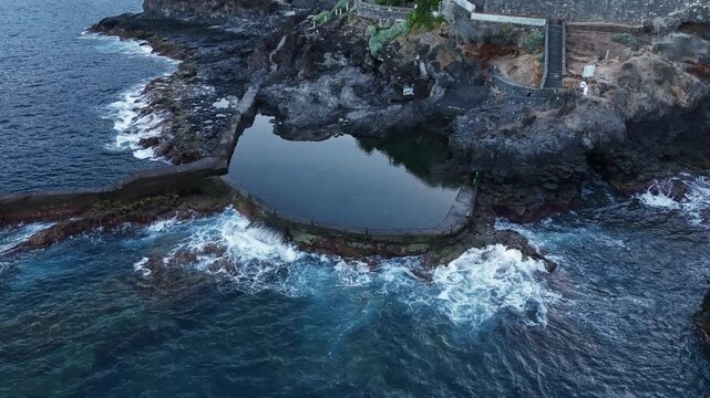 Natural pool at Acantilado de los Gigantes, Tenerife, Atlantic Ocean &ndash; panoramic aerial view.
