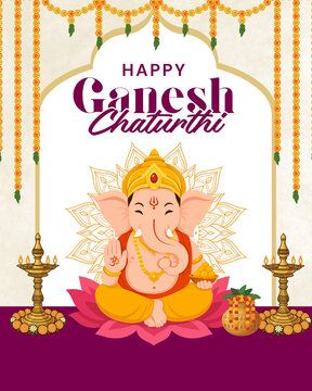 Ganesh Chaturthi Gold Marigold Orange And Magenta Traditional Greeting Poster