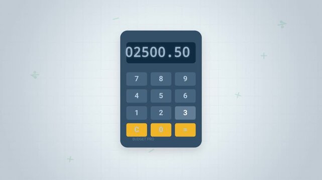 Digital calculator screen showing rising budget numbers
