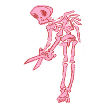 Pink winged skully holding scissors 