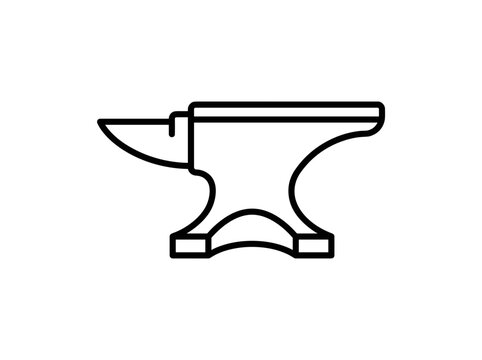 Minimalist blacksmith anvil line art icon isolated on white background for metalwork and craft design
