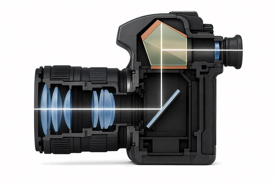 Optical viewfinder pentaprism light path illustration