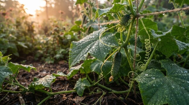 Cucumber plant morning