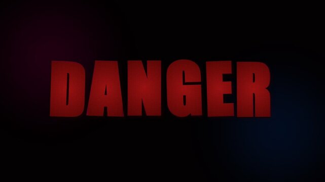 A bright red word displays an urgent warning signal for viewers to watch out because this bold text message communicates a very serious threat requiring immediate attention during an active