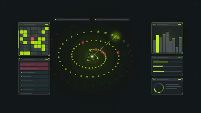 Abstract animated vulnerability scan wave marking drawn as green and teal lines and shapes on a deep dark background. Seamless looping 4K motion graphics video with free space for text, ideal for tech