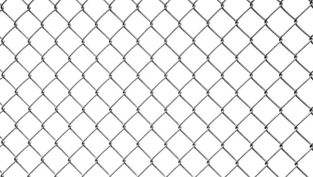 Silver metal chain link fence pattern, isolated on transparent background