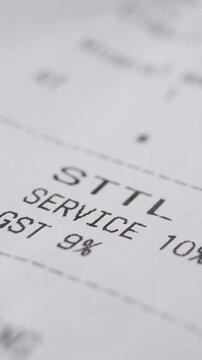 Receipt with service charge and details