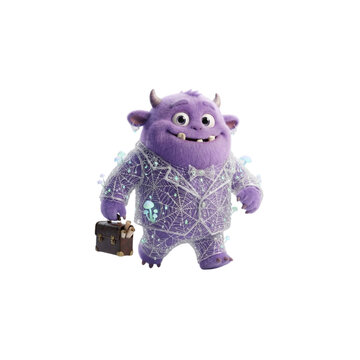 3D Monster Wearing a Suit Made From Spiderwebs and Holding a Tiny Briefcase, funny Halloween character, polished 3D style, on white background