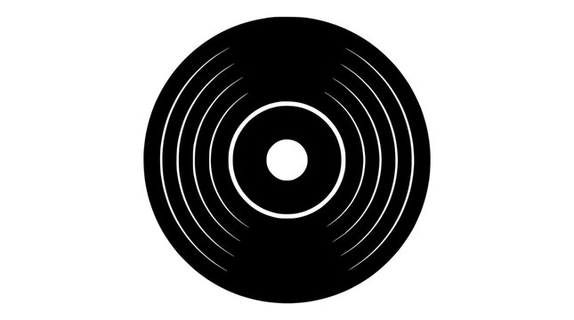 Black Vinyl Record with Grooves Isolated