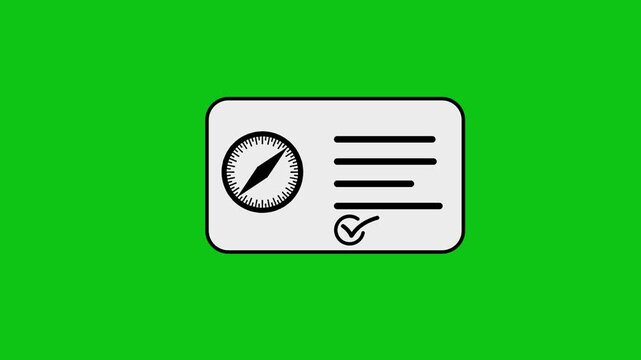 Animated compass icon appearing on a digital card graphic against a green screen background.