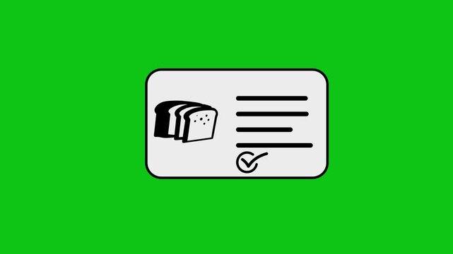 Animated checklist with bread icon showing nutritional list on green screen background for video overlay.