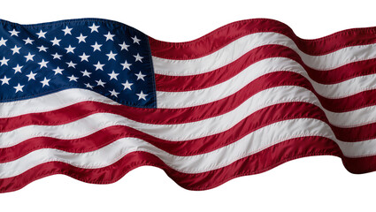 Obraz premium Waving American flag with red and white stripes and blue field with stars, isolated on transparent background