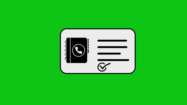 Animated contact book icon appearing with checkmark on clean digital interface.