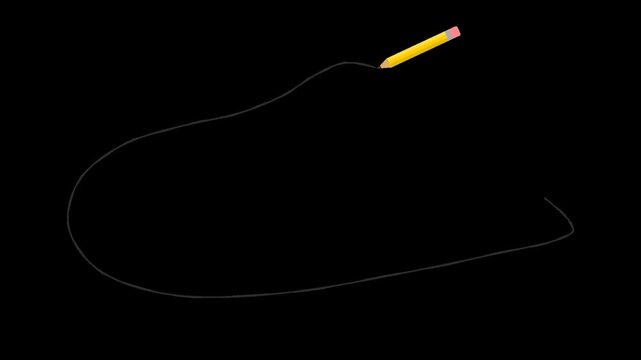 Yellow pencil drawing a white curved line on a black background animation.