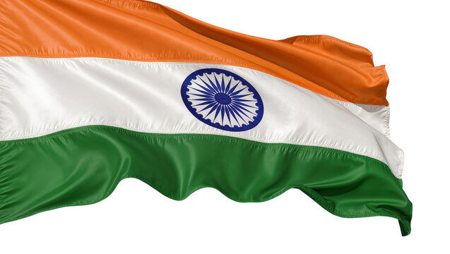 Waving Indian flag with saffron white and green stripes, isolated on transparent background