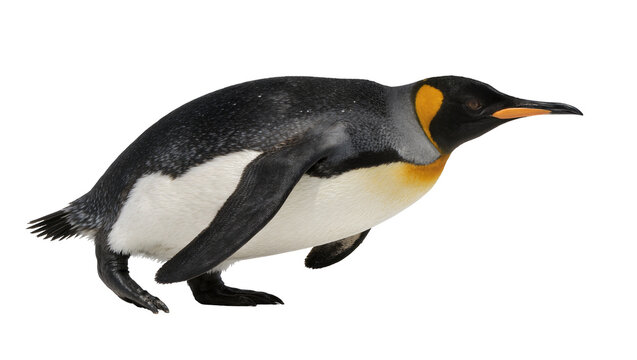 King penguin with black and white feathers and yellow accents, isolated on transparent background