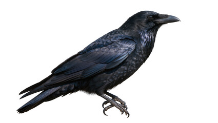 Obraz premium Detailed black raven bird with dark feathers, isolated on transparent background