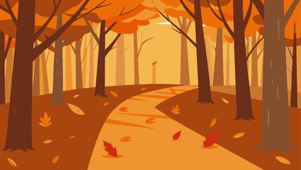 Obraz premium Autumn forest path with falling leaves art