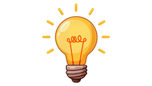 Glowing yellow incandescent light bulb with filament, isolated on transparent background