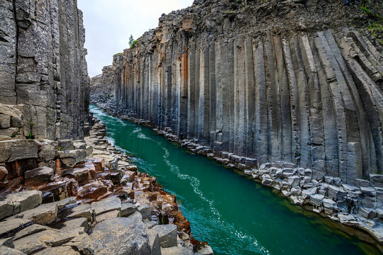 Basalt rock formation at Studlagil Canyon - Iceland