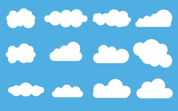 Collection of cute cloud illustrations on blue sky background Vector, illustration