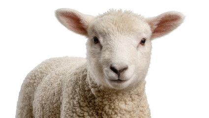 Fluffy white lamb with soft wool looking forward, isolated on transparent background © Matteo
