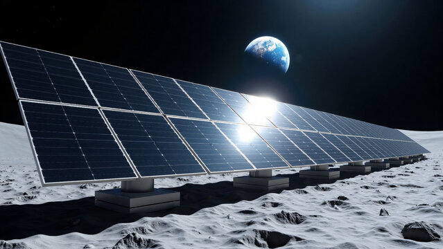 Lunar Solar Array with Earth in Distance
