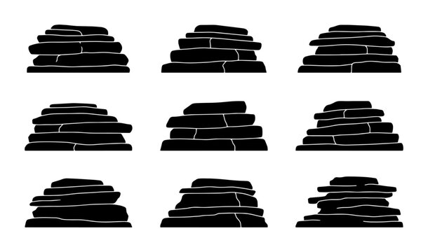 Stacked Stone Piles Vector Icons, Natural Rock Formations, Stacked Rocks, Stone Elements, Geology, Landscape Design, Construction Materials, Graphic Resources