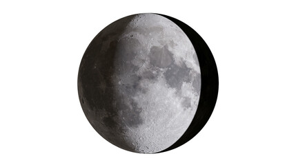 Waxing crescent moon phase with detailed craters, isolated on transparent background © Matteo