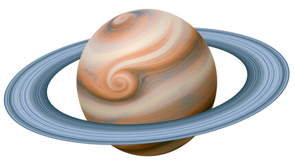 Swirling banded gas giant planet with blue rings, isolated on transparent background © Matteo