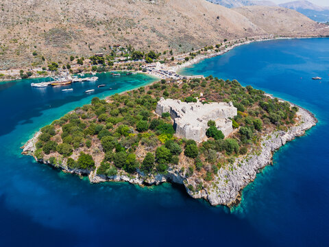 Drone view of castle ali pasha of tepelena in Palermo, Albania