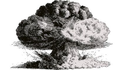 Dramatic mushroom cloud explosion with debris, isolated on transparent background © Matteo