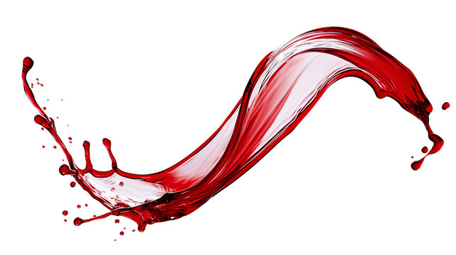 Dynamic red wine splash forming a wave, isolated on transparent background