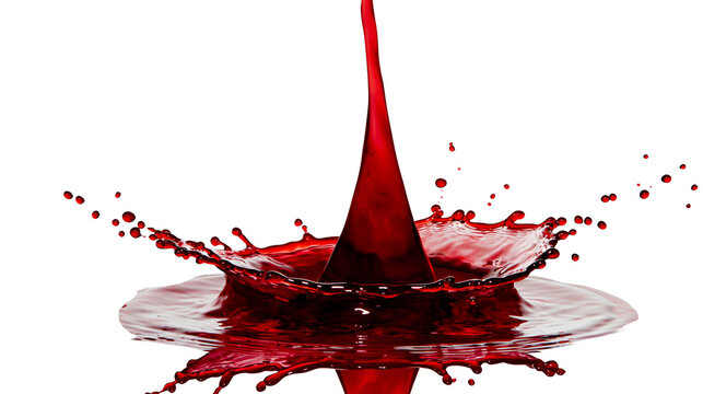 Deep red liquid splashing and forming crown shape, isolated on transparent background
