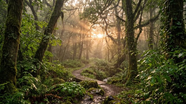 Rainy mystical forest
