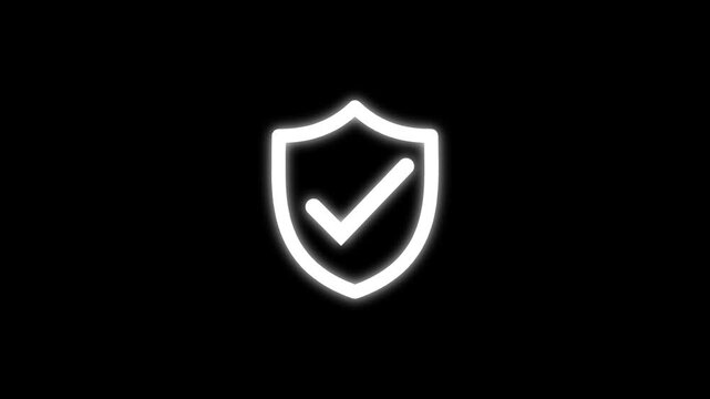 Glowing shield icon with checkmark animation for cybersecurity and data protection concepts
