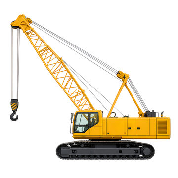 Yellow crawler crane for heavy construction work isolated background.