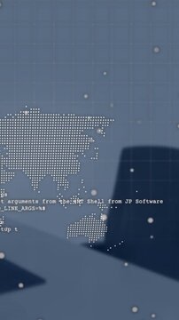 Animated video of data processing with a spinning globe and world map in the background