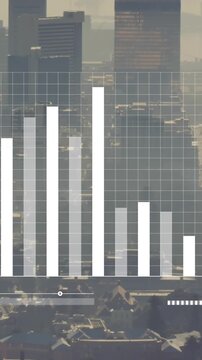 Animation of financial data processing over cityscape