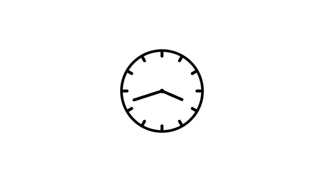 Minimalist analog clock face animation with fast spinning hands, time passing concept for business and productivity projects