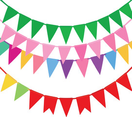 Obraz premium Green, pink and red. Multicolored party garlands with pennants. Vector buntings set on white Background