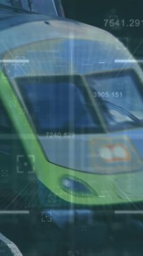 Animation of financial data processing over train in train platform