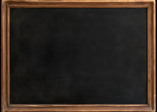 Blank old vintage blackboard with a worn wooden frame. Rough-textured, empty chalkboard made of plain black slate for classroom learning, signage, or use as a noticeboard. Isolated.