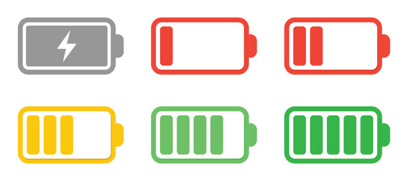 Battery charge level indicator set with percentage isolated on shadow and white background. Full empty low energy status icon. vector Illustration.