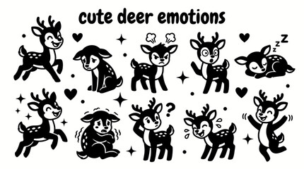 Obraz premium cute deer emotions featuring happy sad angry surprised sleepy excited scared confused laughing and cheerful vector illustration set for children emotions education stickers social media