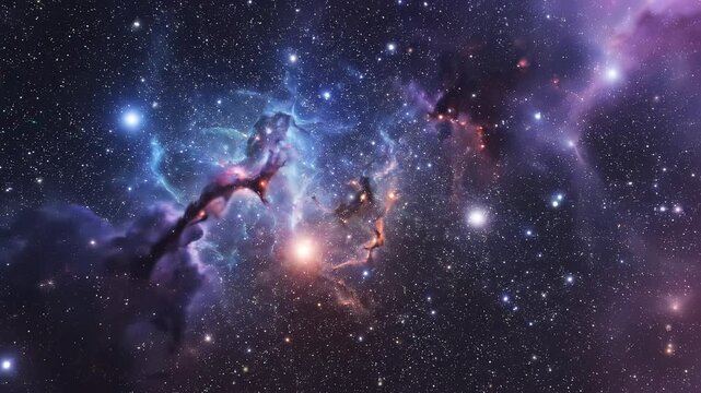 Nebula with stars in deep space during cosmic exploration with cinematic motion for science documentaries